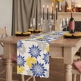 thumbnail image 2 of Table Runners 70 Inches Long Dress Scarves, Geometric Flower Farmhouse Coffee/Dining/Kitchen Table Decor, Holiday Table Runner, Vintage Country Floral Blue Yellow on Linen 13x70 Inch, 2 of 9