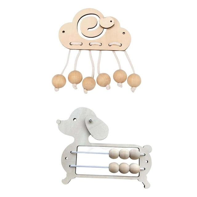 2x DIY Wood Busy Board Parts Components Development Decorative Activity for with Bird and Dog Bead