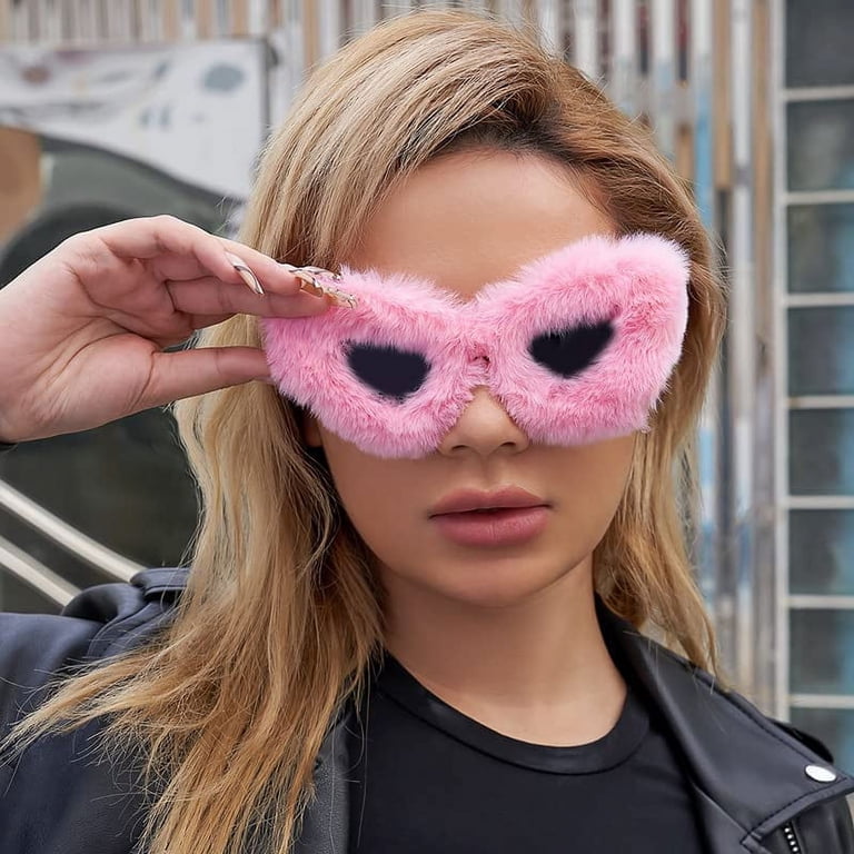 FEISEDY Women Plush Fuzzy Cat Eye Sunglasses Punk Soft  display picture 3