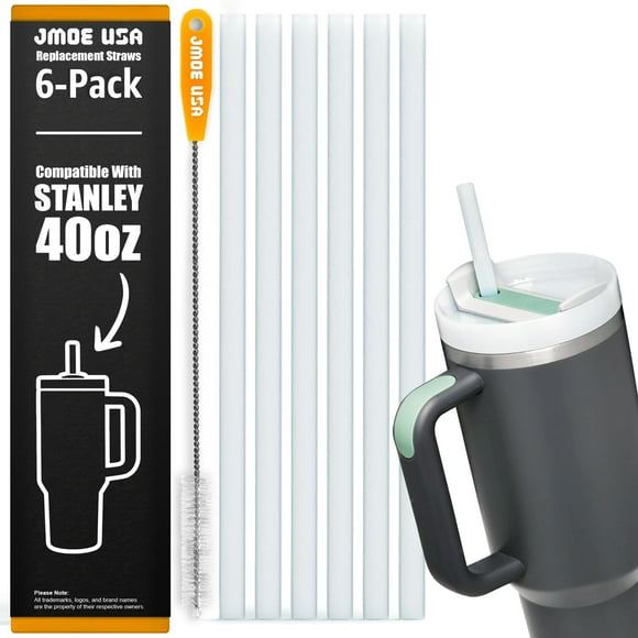 Jmoe USA 12" Straws for Stanley 40oz Adventure Quencher FlowState H2.0 | Replacement Plastic Straws Designed for Stanley 40oz Tumbler | 6-Pack Includes Cleaning Brush | Food Grade & BPA Free (White)
