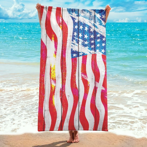 4th of July Grungy Flag Oversized Beach Towel. Made in the USA