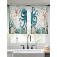 thumbnail image 2 of Ocean Blue Octopus Sheer Curtains 54 Inch Long 2 Panels, Retro Background Coral Shell Nautical Light Filtering Rod Pocket Curtains, Sheer Voile Drapes for Living Room Bedroom, 52"x54", 2 of 8