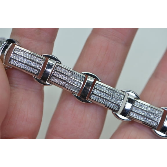 Silver Shop Men's Round Cut Cubic Zirconia 14K White Gold Finish Silver Men's Tennis Bracelet