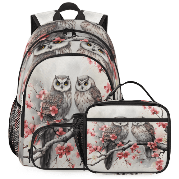 Herdesigns Vintage Birds Backpack with Lunch Box Owl Lightweight Large Travel Work Laptop Backpacks Set Casual Daypacks