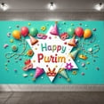 thumbnail image 3 of Colorful Happy Purim Banner Festive Purim Display Mask Design Party Hat Decor Festive Backdrop for Jewish Holiday Purim Celebration Indoor Party, 3 of 9