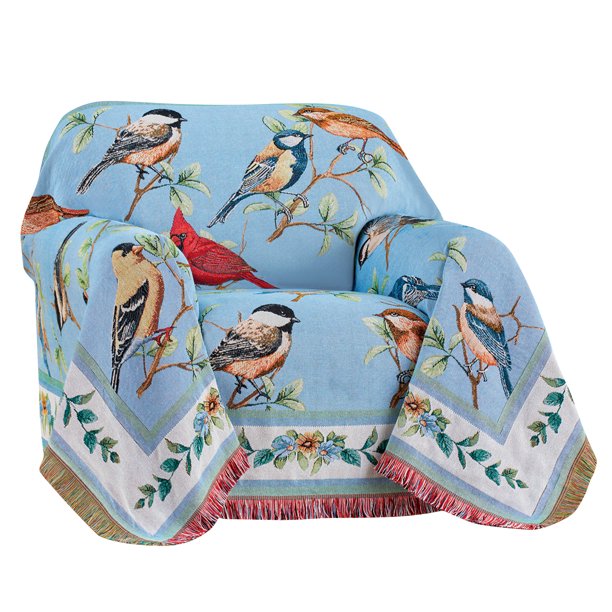 Collections Etc Songbirds and Branches Tapestry Furniture Throw Blanket