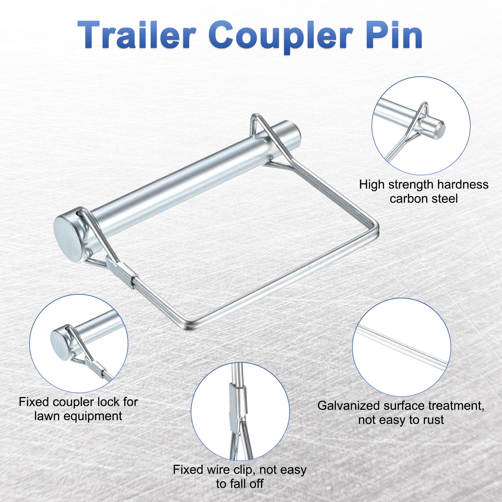 Uxcell 4-Pack Trailer Coupler Pin, 3/8" Diameter 3.15" Long Carbon Steel Galvanized Square Lock Wire Hitch Pins Coupler PTO Shaft