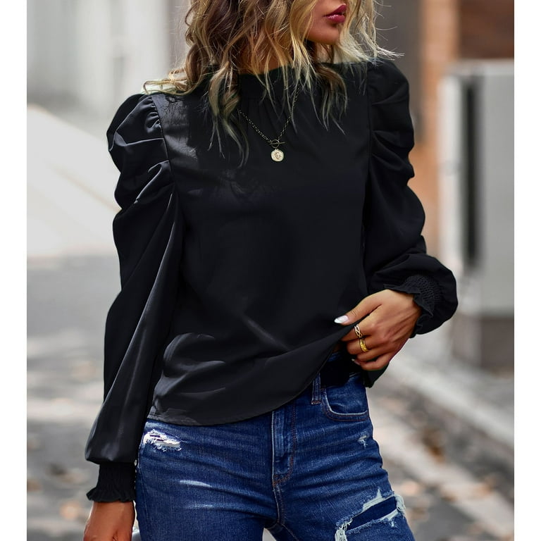 SWSMCLT Women's Long Sleeve Top Ruffle Blouse Work Mock Neck