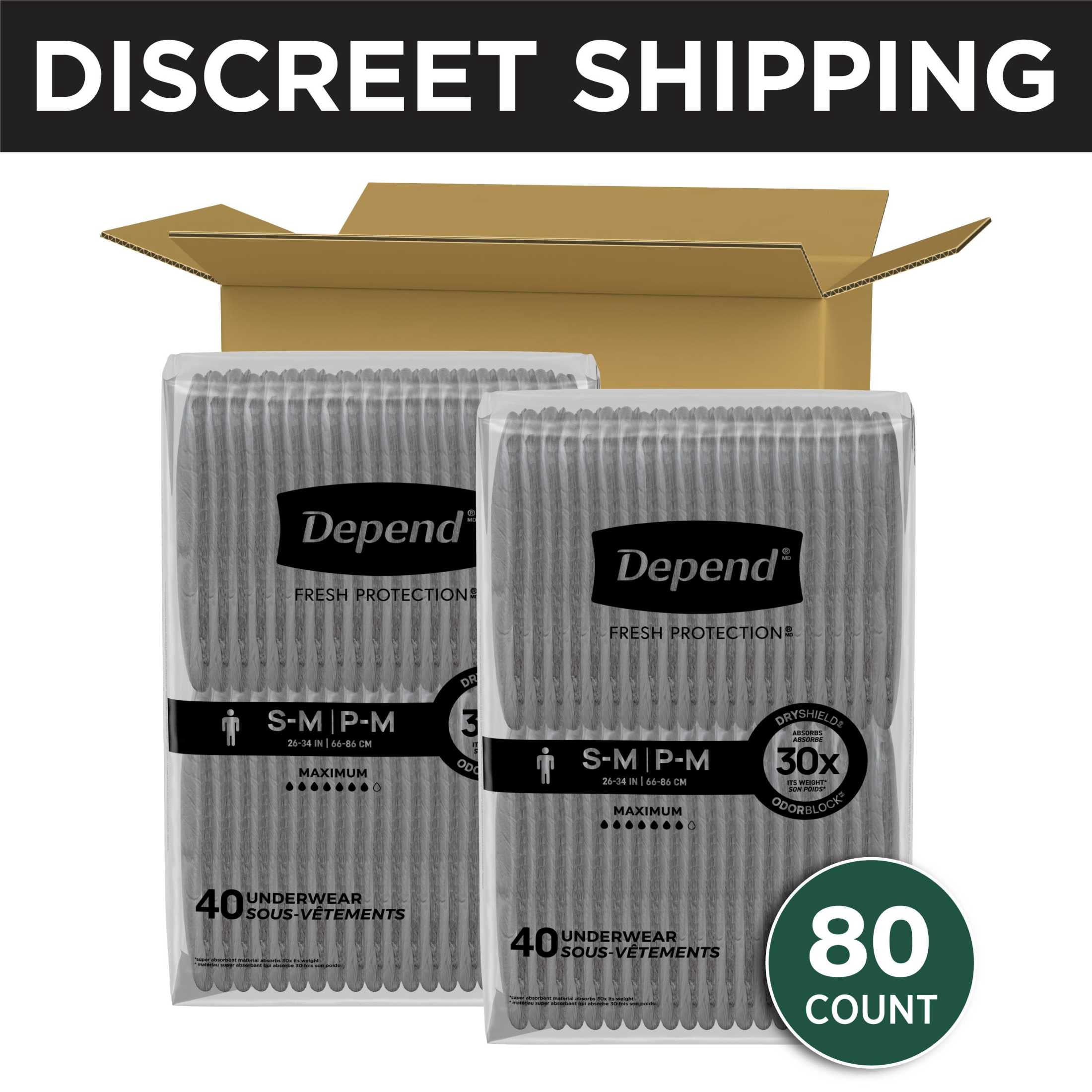 (2 pack) Depend Fresh Protection Incontinence Underwear for Men, Adult Diapers, S/M, 80 Count