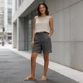 thumbnail image 4 of Womens Summer Bermuda Shorts Plus Size Elastic High Waist Rolled Hem Lace Trim Breathable Comfy Daily Lounge Vacation Beach Shorts S-5XL, 4 of 9
