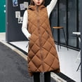 thumbnail image 2 of Juebong Womens Long Puffer Vest Thicken Winter Coats Quilted Hooded Vests Sleeveless Puffy Jacket Parkas Windproof Outerwear Gilet Brown,XXL, 2 of 8