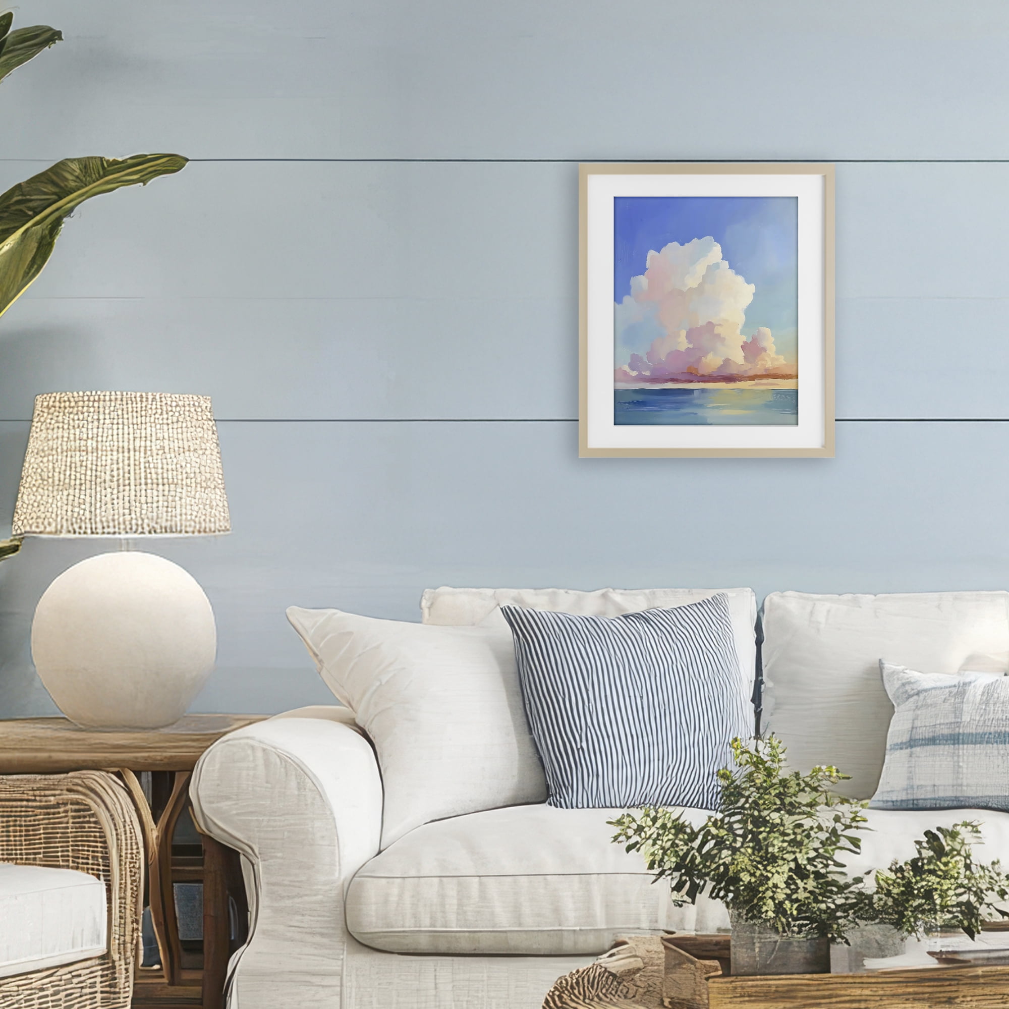 Stupell Industries Dreamy Pastel Clouds over Sea Birch Framed Print Under Glass, design by The Prints Vibe