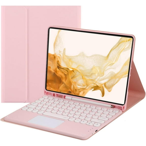 Touch Keyboard Case for Samsung Galaxy Tab S8 Plus 2022/S7 FE 2021/S7 Plus 2020 12.4 Inch, with Pencil Holder - Magnetically Detachable Touch Bluetooth Keyboard (Pink)