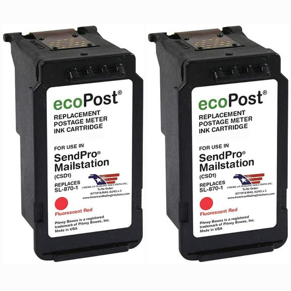 2-Pack | Pitney Bowes SL-870-1 Red Fluorescent Ink Cartridge Replacement for SendPro Mailstation (CSD1) Postage Meter