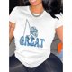 thumbnail image 1 of Women's "GREAT" Astronaut Fishing Print Tee - Casual & Sporty Round Neck Short Sleeve, Comfortable Polyester Blend Summer Top, 1 of 6