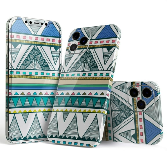 DesignSkinz Abstract Blue and Green Triangle Aztec Full-Body Skin Decal Wrap Cover for iPhone 16