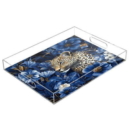 

Acrylic Tray 15.7*11.8*1.9 Inch Transparent Tray Food Tray Tea Cup Tray Serving Trays Cosmetics Storage Kitchen Table Bathroom Sundry Storage Blue Oil Painting Jaguar