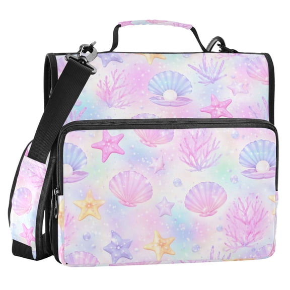 ALAZA Zipper Binder Starfish Pink Conch 2 in 3 Ring Trapper Keeper 500 Sheet Capacity File Folder Organizer Bag