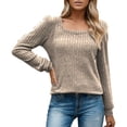 thumbnail image 1 of Gibobby Blusa Manga Larga Mujer Top de manga larga con burbujas de franela de punto de color liso para mujer（Caqui， XXL), 1 of 5