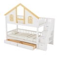 thumbnail image 5 of Euroco Wood Twin over Twin Bunk Bed with Drawers, House Bed with Storage Staircase, White, 5 of 14