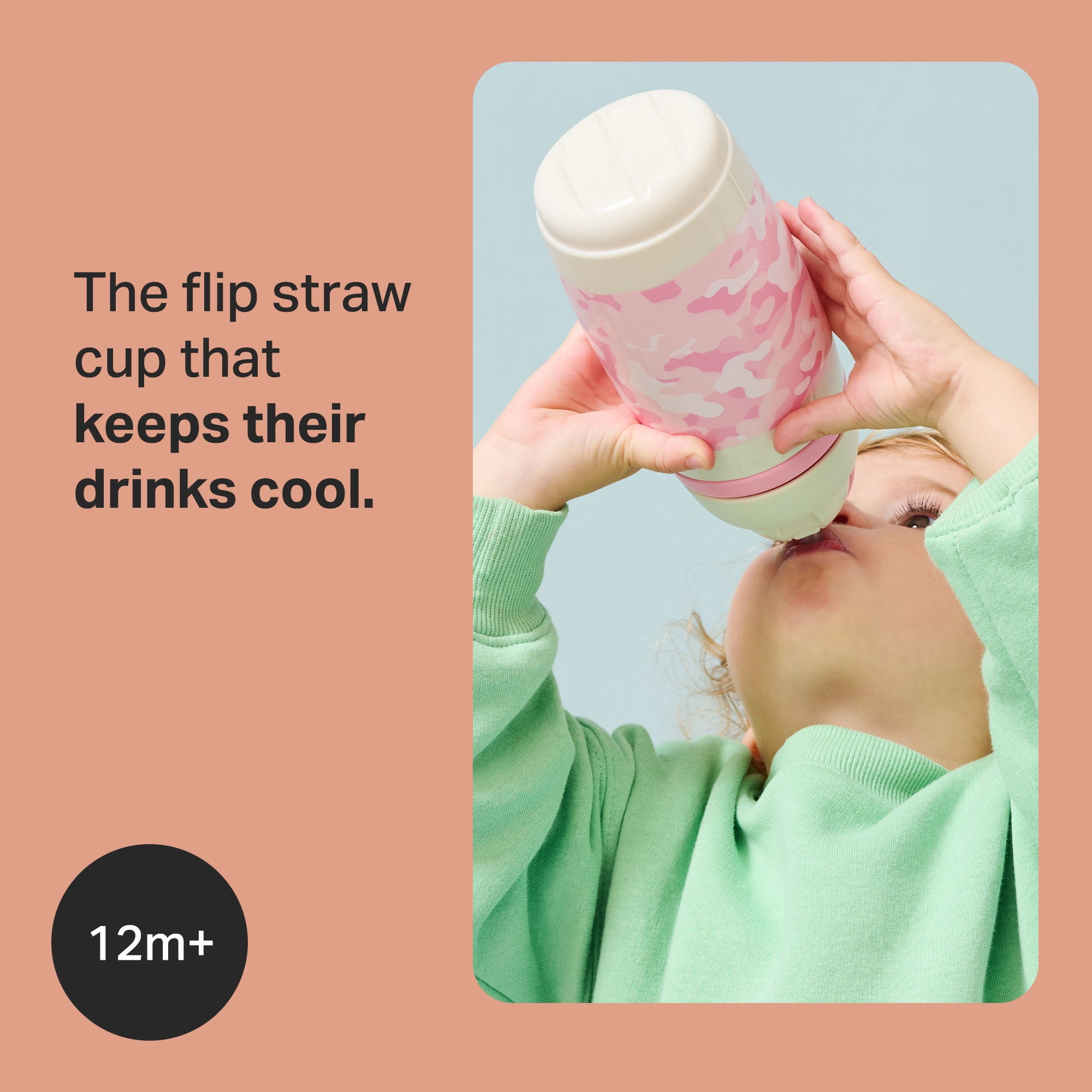 Tommee Tippee Insulated Active Straw Toddler Cup, 12m+, 9oz, Leak-Proof, Pink Camo, 1 Pack