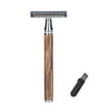 1PC Double Edge Safety Razor with Bamboo Natural Wooden Handle Shaving Razor Alloy Scalloped Bar Double Edge Safety Razor Shaving Open Comb Head for Men Barber Male Home Use Shaving Tools