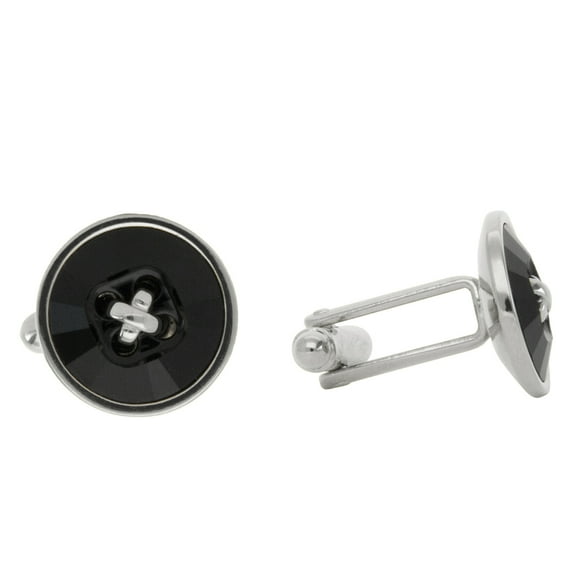 Mancuernilla con Cristal Fino Europeo en forma de Botón–  Bañado en Rodio– Mancuernilla Elegante y Brillante-Mancuernilla de Moda– Regalo especial Ortiz Espinosa Temporada