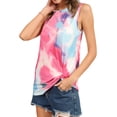 thumbnail image 6 of Women Crew Neck Twisted Hem Tie Dyed Print Tank Top, 6 of 8