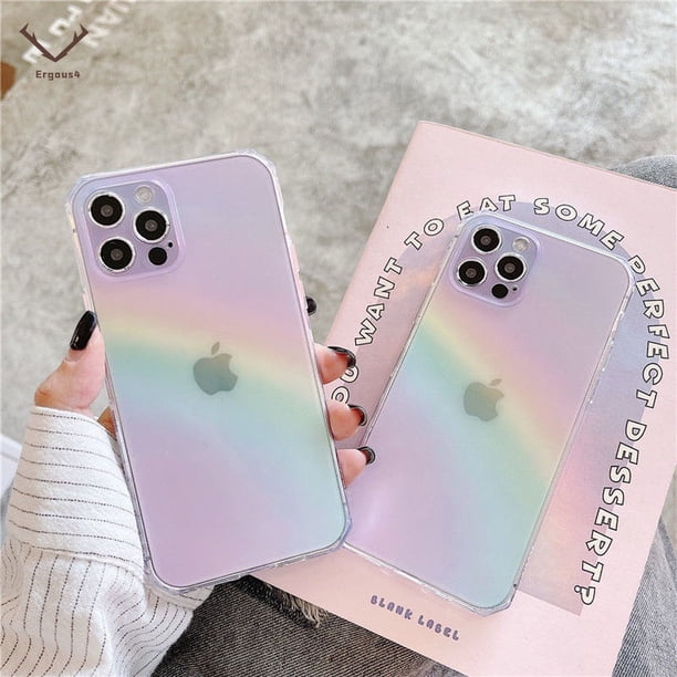 Listo Stock iPhone 13 12 11 Pro Max X XR XS Max SE 2020 8 7 6s 6 Plus Caso Transparente Arco Iris Teléfono CasoTransparente Silicona Suave TPU Cubierta Protectora