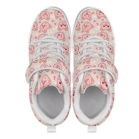 Psesaysky Pink Pig Head Children s Hook & Loop Sneakers Non-Slip and Wear-Resistant Running Shoes for Kids Travel Shoes