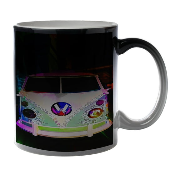 KuzmarK Black Heat Morph Color Changing Coffee Cup Mug 11 Ounce - Volkswagon Van Watercolor