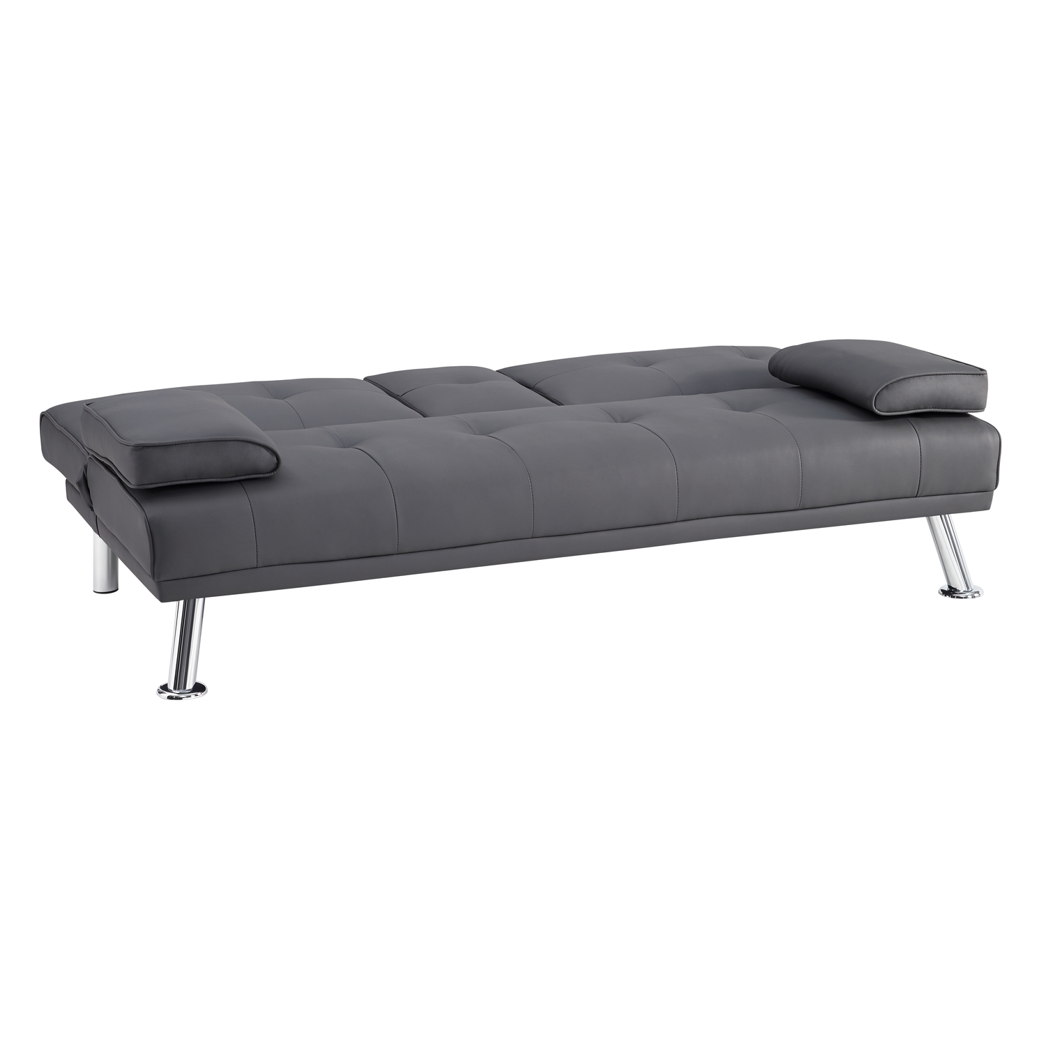 Naomi Home Gray Modern Leather Faux Small Futon Sofa Bed with Armrest ...