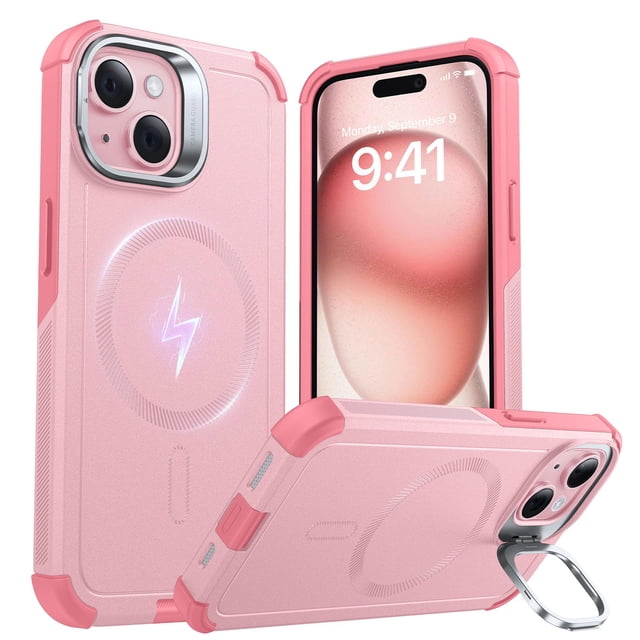 Funda ESR para iPhone 15 con soporte para iPhone 15, protección contra caídas de 7 m, rosa