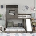 thumbnail image 6 of Kacho Wooden Twin over Full House Bunk Bed, House Bunk Beds with Slide, Solid Wood Loft Bed Frame, Playhouse Bunk Bedframe with Ladder and Guardrails, forand Antique Gray, 6 of 7