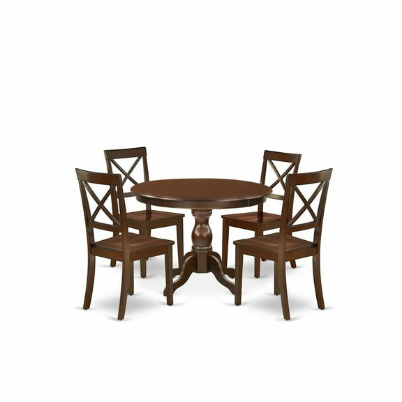 East West Furniture HBBO5-MAH-W 5 Piece Dining Table Set - Mahogany Small Kitchen Table and 4 Mahogany Kitchen & Dining Room Chairs with X-Back - Mahogany Finish