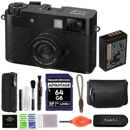 Fujifilm X Half Digital Camera (Black) Bundle with 64GB SD Card   Rope Wrist Strap   Camera Pouch   More Advanced Accessories | Fuji X Half Camera