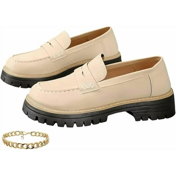 Women's Lightweight Vintage Shoes- Slip-On Platform Shoes with Thick Rubber Sole,Round Toe Orthopedic Shoes