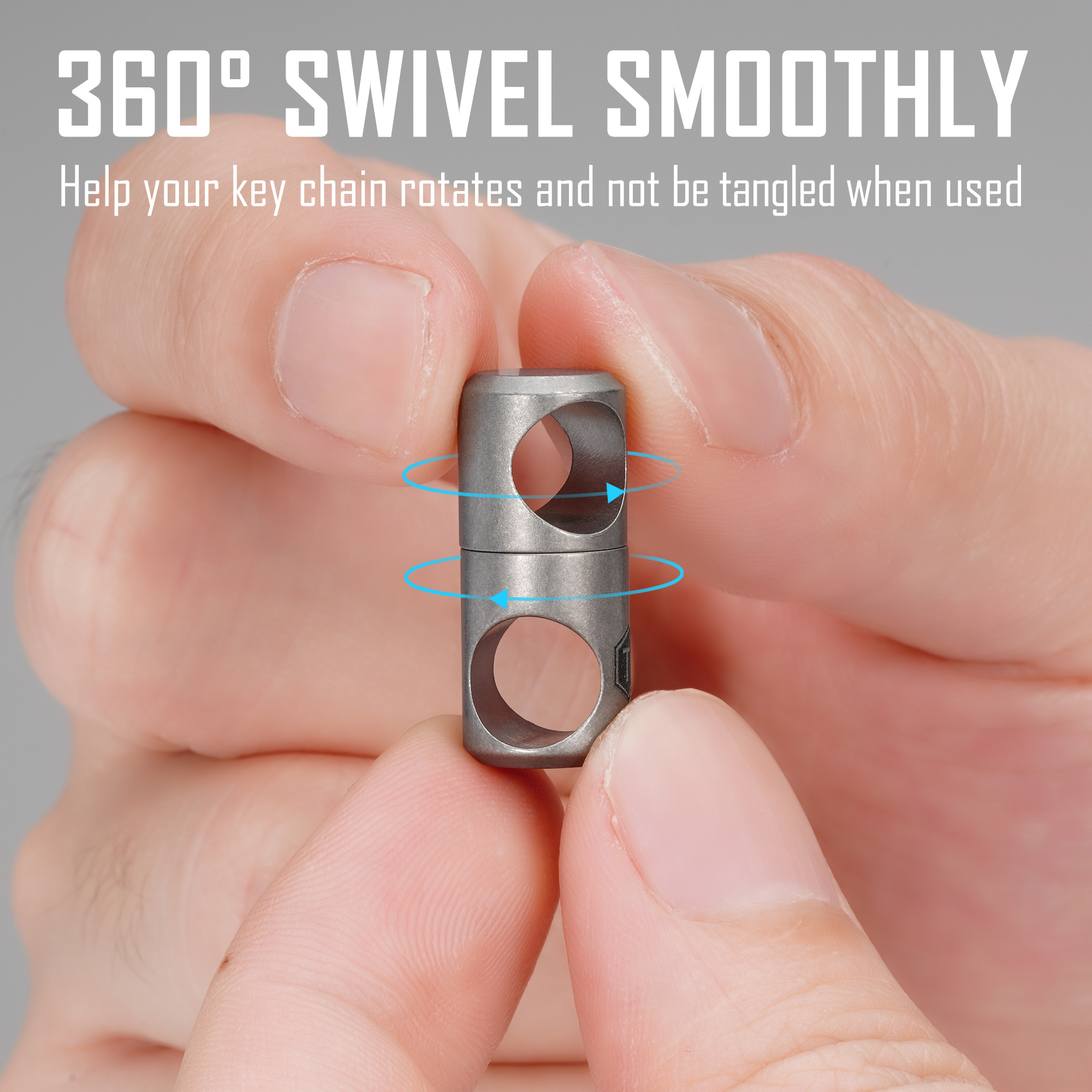 Key Unity Titanium Swivel Keyring Keychain Connector, 2 Pack 360° Rotating Key Linker for Carabiner & Split Rings KA07 Gray