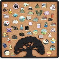 1 pc Square Tree of Life Pin Board Cork Board 11.8x11.8inch Bulletin Display Board Wall Mounted Cork Board with Black Frame for Brooch Pin Storage Display Office Home and School Decor