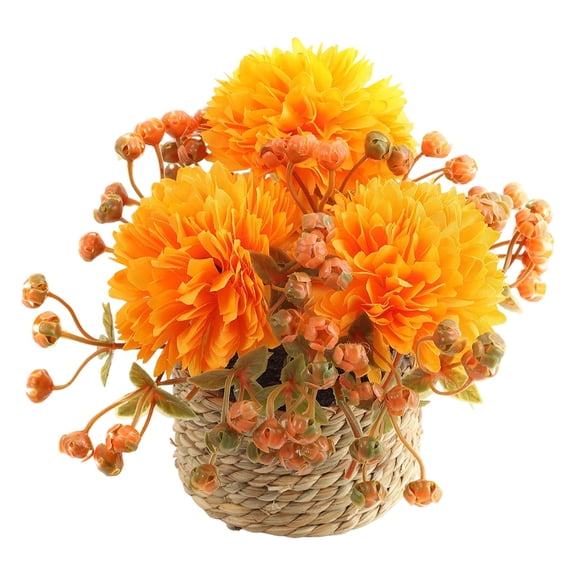 3 Heads Mums Artificial Flowers Fall Floral Arrangement Artificial Silk Chrysanthemums Bouquet Autumn Floral Arrangements for Outdoor Home Indoor Table Front Porch Pots Vase Decoration, 5.5 Inch