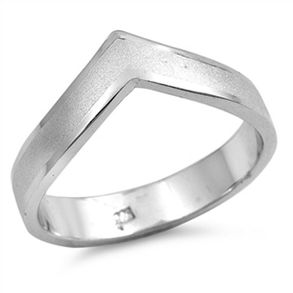 Satin Chevron Pointed Curve Stackable Ring .925 Sterling Silver Band Jewelry Female Male Size 5