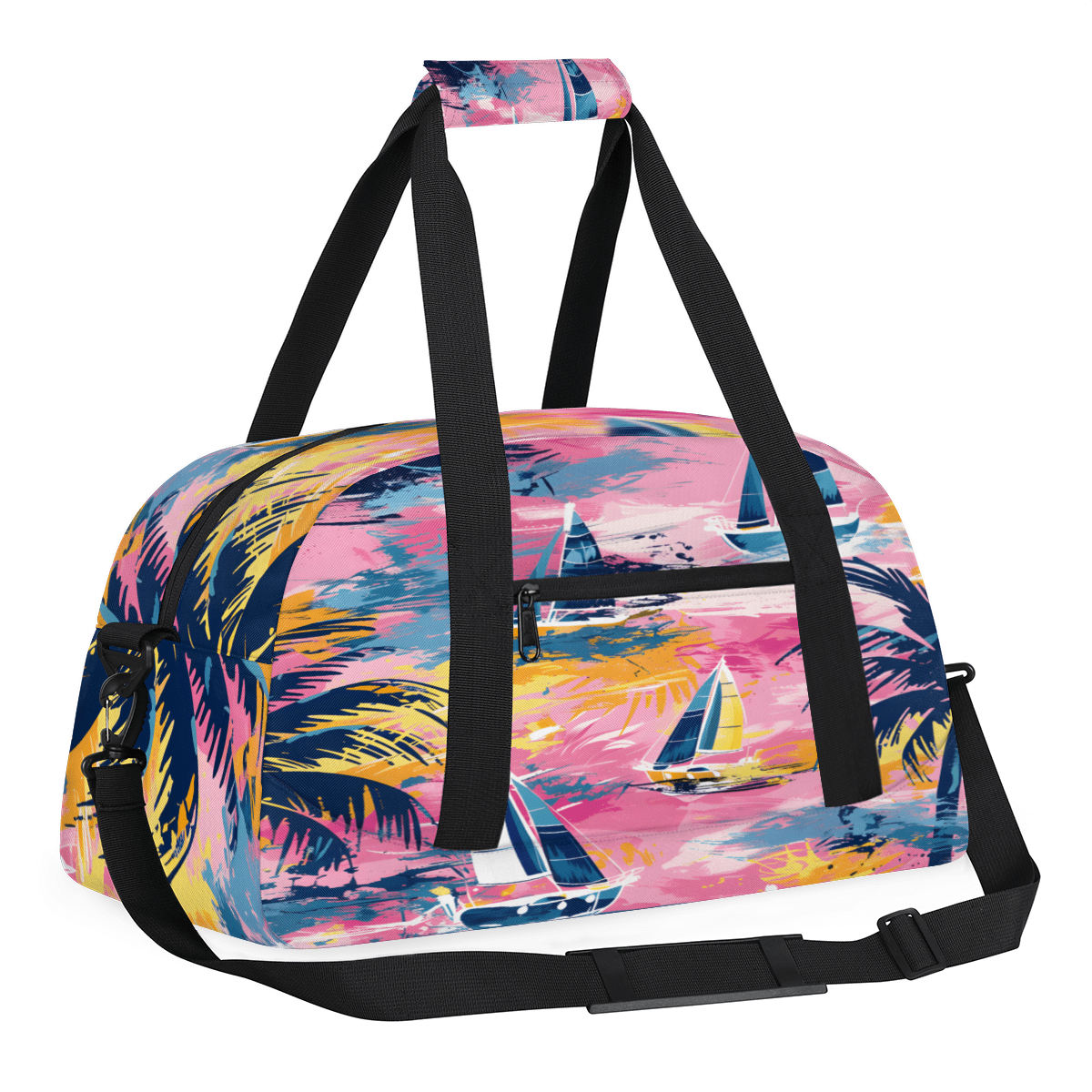Herdesigns Nautical Sailboat Sports Duffle Bag for Women & Men, Ocean Beach Gym Bag Dance Bag Overnight Bag Carry On Weekender Travel Bag