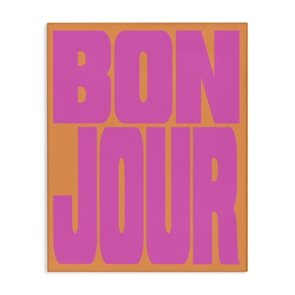 Stupell Industries Bonjour Pink & Orange Quotes and Sayings Painting Wrapped Canvas Canvas Art Print Wall Art, 16 x 20