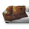 thumbnail image 3 of Fall Soft Flannel Fleece Throw Blanket, Footpath in Foggy Woods Peaceful September Serene Idyllic Country Theme, Cozy Plush for Indoor and Outdoor Use, 70" x 90", Orange Redwood Yellow, by Ambesonne, 3 of 6