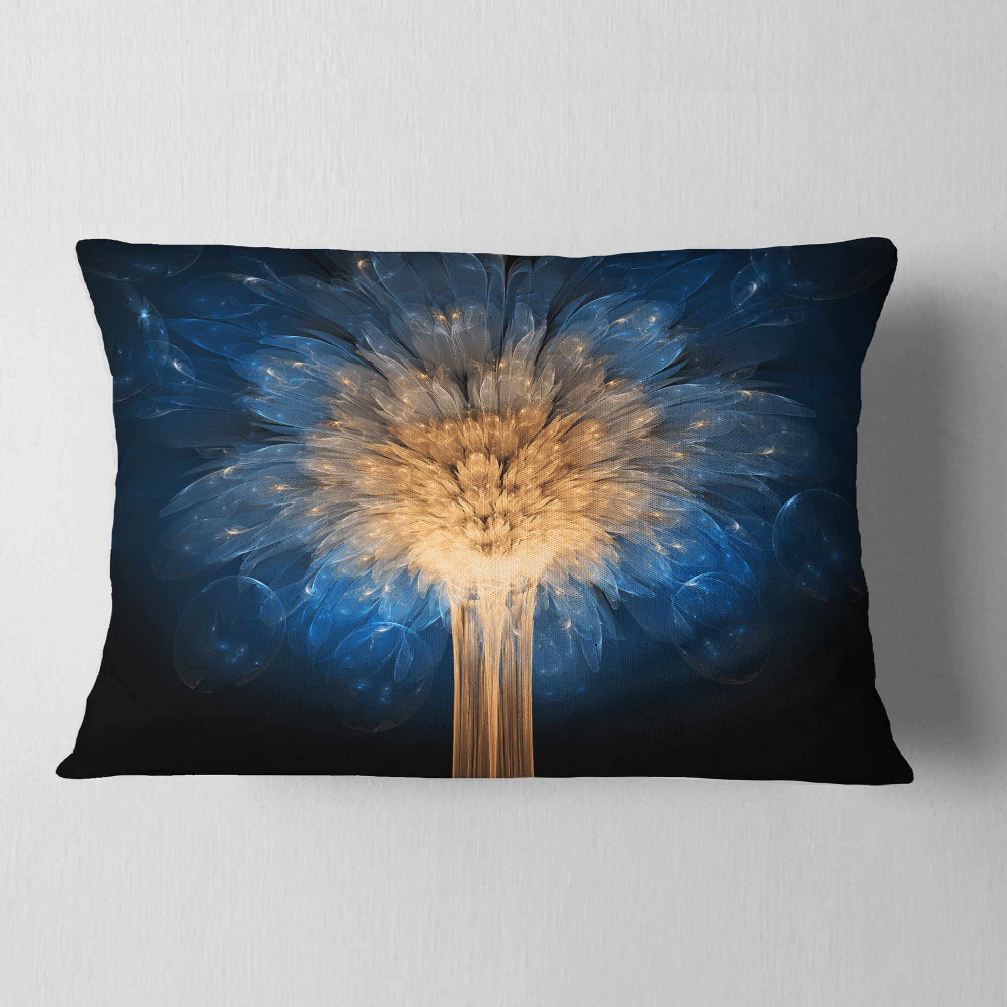 Designart Fractal 3D Blue Dragon Flower - Contemporary Throw Pillow - 12x20