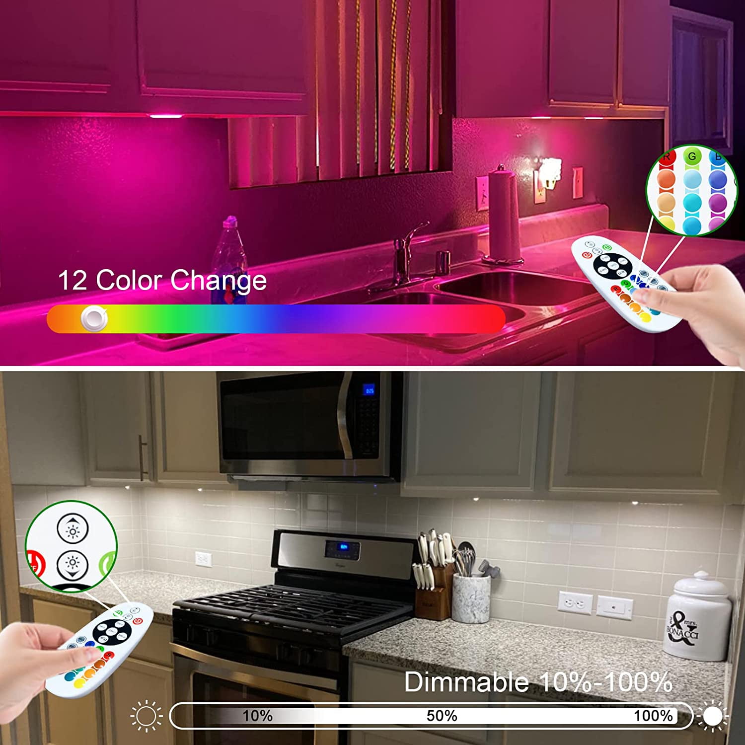 Under Cabinet Lights Wireless, 48-LED Under Cabinet Lighting Rechargeable, Closet Light with Timer & Dimmable, Under Counter Lights for Kitchen Shelf Pantry Desk (4 Packs)