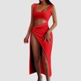 thumbnail image 2 of Vestido con tirantes y aberturas para mujer 2025 Summer - Cuello cuadrado, sin mangas, poliéster, fiesta/casual, XS-L, 2 of 5