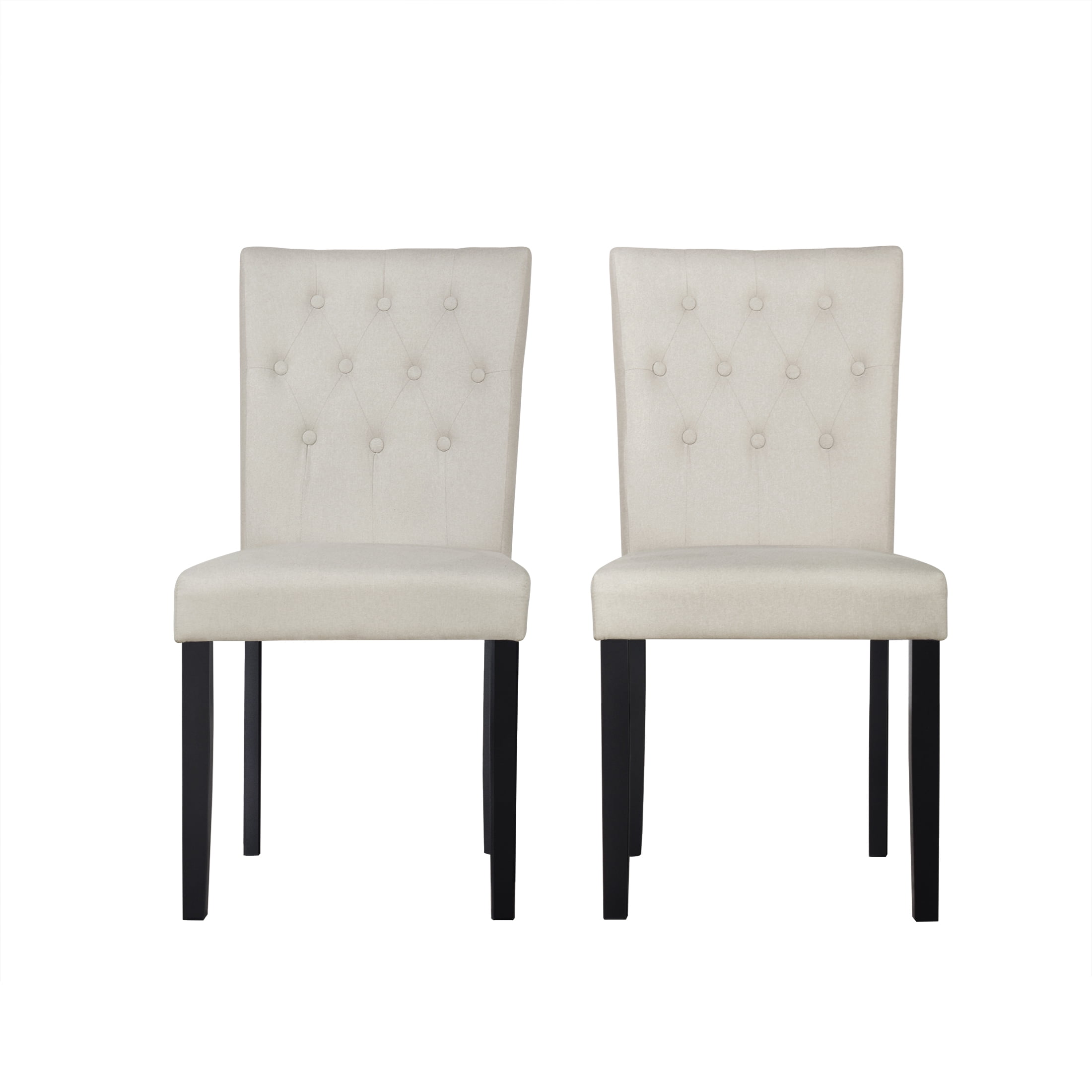 Castle Place Modern Wooden Upholstered Linen Dining Chairs, Beige, Set of 2