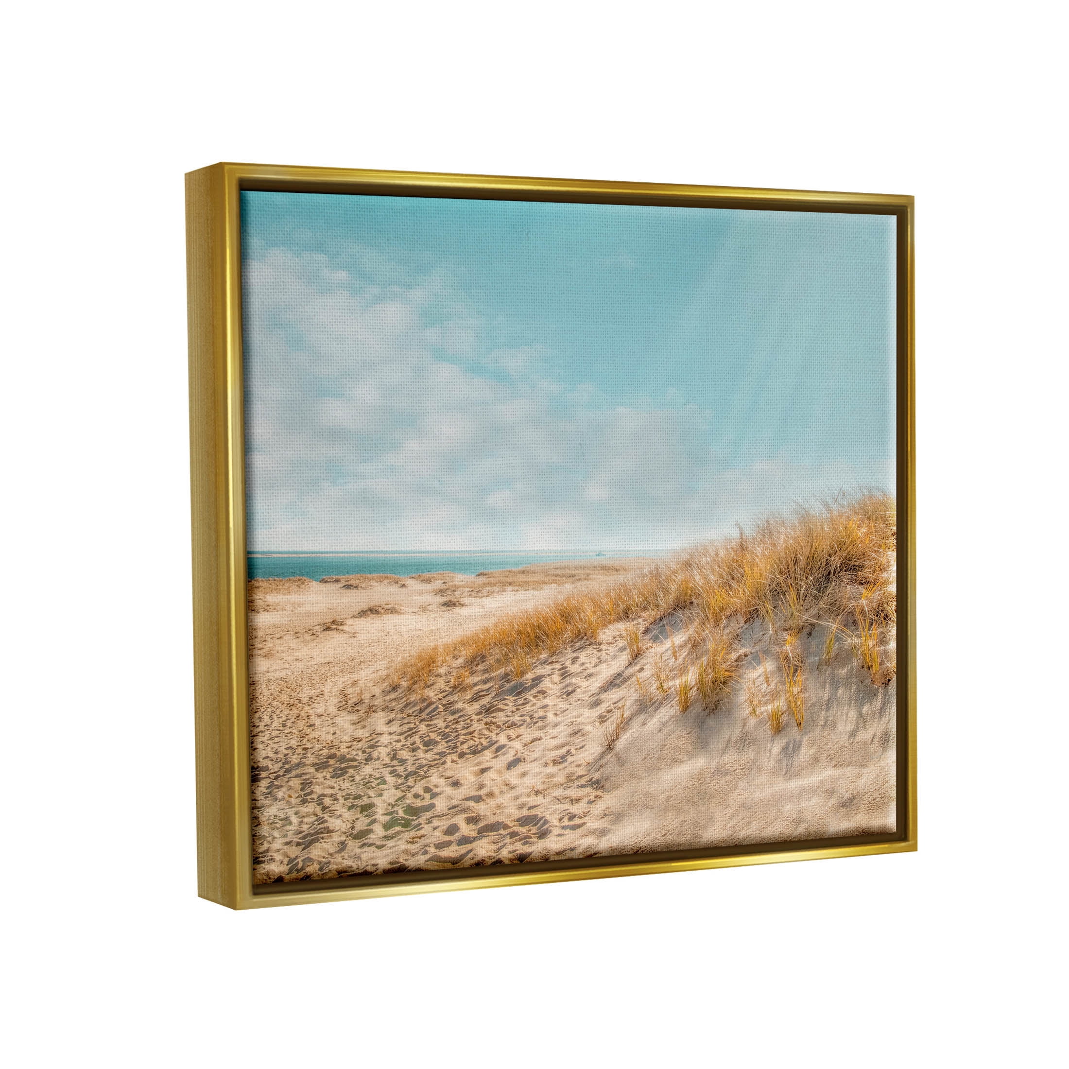 Sandy Ocean Beach Sun Rays Coastal Photograph Metallic Gold Framed Art Print Wall Art
