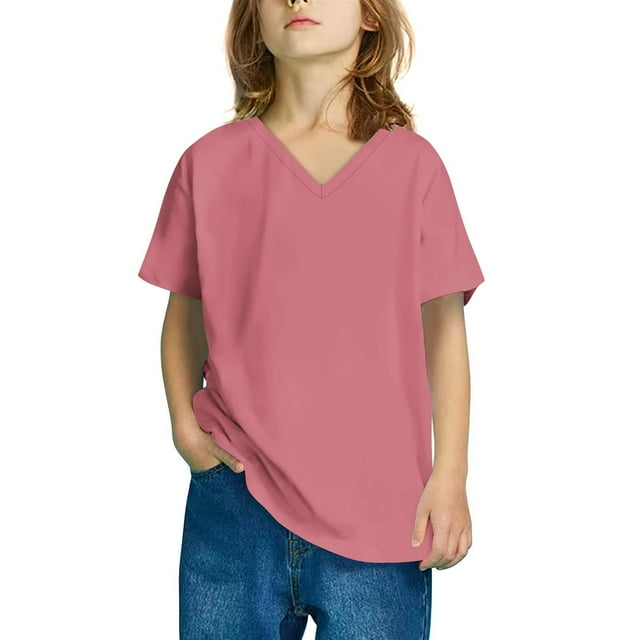 Plebaso T-Shirts à Col en V pour Filles, Manches Courtes, Basiques, Unis, Décontractés, Été